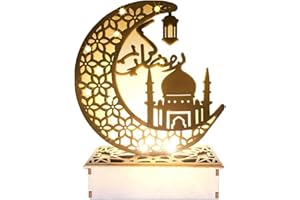 23GUANYI Ramadan Decorations, Ramadan Lights, Eid Decorations, 3D Wooden Eid Mubarak Decorations Lights Home Party Bedroom for Muslims, Eid al-Fitr al-Adha Islamic Table Decor (Palace Lantern)