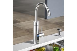 JoliJour Rubinetto Elettrico, Rubinetto de Cucina con Girevole 360 °, Scalda Acqua Elettrico Istantaneo 220V, Rubinetti da Bacino in Acciaio Inox, Rubinetto Elettrico Acqua Calda Istantaneo