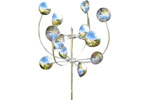 CYMWER Outdoor Windmill Sculpture, Metal Windmill Wind Catcher Wind Powered Sculpture, Wrought Iron Metal Pinwheel Silver Art Crafts Yard Ornament Home Decor for Courtyard Patio