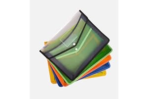 Amazon Brand - Solimo Transparent File Folder Set with Button Lock for A4 Size Documents (Pack of 5) (Multi-Colour)