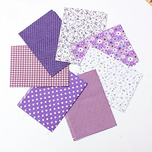 KING DO WAY Baumwollstoff 7X Stoffpakete Patchwork Stoffe Baumwolle Stoffreste Paket Stoffpakete Violett 50x50cm - 5