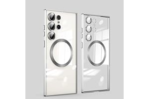 JEELAR ESONG Magnetyczne przezroczyste etui ochronne do Samsung Galaxy S23 Ultra, z MagSafe, bezprzewodowe ładowanie, wbudowane etui na aparat, silikonowe, odporne na wstrząsy etui ochronne, nie żółknie /