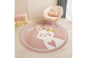 YATOLA Rond Tapis Salon Lavable Chambre Pile Courte Douce Enfant Bebe Fille Garcon Lion de Dessin Animé Rampant pour Bébé Grand Doux Petite Intérieur Tapis de Jeu pour Bébé Shaggy (Rose, Ø 80cm)