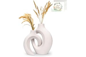 TAVADA Jarrón de cerámica de diseño, lote de 2 – blanco para Pampa y flores secas – Decoración de mesa moderna para casa, fiesta, centro de mesa de boda