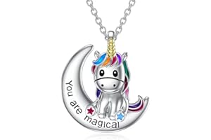 JUICFRU Unicorn Necklace for Girls, Unicorn Necklace with Moon Pendant Necklace, Unicorn Gifts for Girls for Birthday Christmas