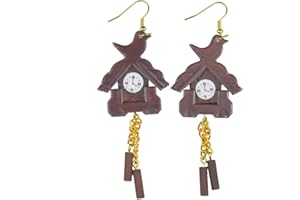 Miniblings Kuckucksuhr Ohrringe Schwarzwald Uhr Uhren Wanduhr Holz braun - Handmade Modeschmuck I Ohrhänger Ohrschmuck vergoldet