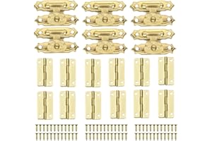 BINLHY 18 Pcs Small Mini Hinges Antique Small Hinges Brass Piano Hinges Decorative Mini Cabinet Latch Hasps for Small Wooden Toy Chest Box Dolls House Jewelry Box Craft Picture Frames