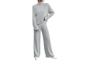 ULLIAN Conjunto De Punto Suave Y Cómodo Pantalones De Pierna Ancha Conjunto Elegante Mujeres Tejer 2 Piezas Conjunto Jersey De Punto Funky Suéter Mujer Invierno B1N