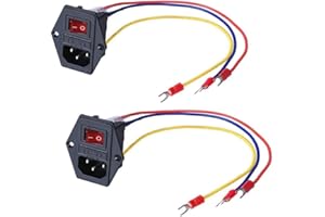 3Dman 15A 250V Rocker Switch On/Off Power Socket Inlet Module Plug 10A Fuse Switch with 3PCS 18 AWG Wiring 3 Pin IEC320 C14-2pcs