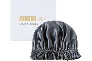 ZIMASILK 100% Mulberry Silk Bonnet for Women Hair Care, Double Layered, Silk Hair Wrap for sleeping with Elastic Stay On Head (1Pc, Dark Grey+Ivory)