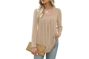 Sampeel Womens Long Sleeve Tops Ladies Sweatshirts Square Neck Jumpers Pleated Loose Fit Tunic