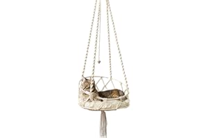 Eventerde Cat Swing Bed, Cat Swing Hammock, Boho Macrame Cat Swing Hammock, Cat Sleeping Bed with Hooks and Removable Cushion for Garden, Patio, Balcony, Living Room