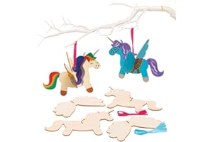 Baker Ross AT312 drewniany jednorożec – 6 sztuk, do majsterkowania i zawieszenia, kolor drewna, 6 sztuk