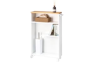 eluno Carrito de baño con Ruedas para Cocina, Organizador de baño con 3 Niveles, Madera (Madera-Blanco)