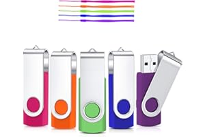 Chiavetta USB 16GB 5 Pezzi Cardfuss Cle USB 2.0 Rotazione 360 ° Pen Drive，USB Flash Drive,Portatile Thumb Drive Memoria Stick (5 colori: Rosa rossa/Arancione/Verde/Blu/Viola)