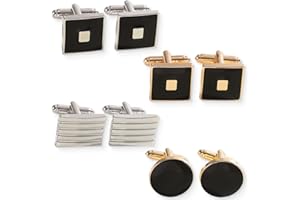 WUMZIRA 4 paia di gemelli in acciaio inox, 1 tasca portaoggetti, gemelli da uomo, Taglia unica, In acciaio inox kit di gioielli da uomo regalo di San Valentino per lui sexy (argento e oro)