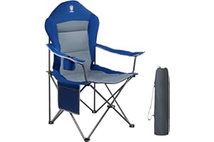 EVER ADVANCED Sedia Campeggio 150 KG Durevole Pieghevole, da Pesca, da Esterno, Giardino, Portatile Sedia Mare con Vano Porta bibite Colore Blu Oversize 60 x 88 x 109.2 cm