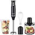 Hand Blender 4- in- 1 Immersion Blender Handheld, Stick Blender Electric with Stainless Steel Blending Shaft, Food Chopper Container, Milk Frother Egg Whisk for Smoothies, Soups, Sauces, Baby Food