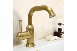 KOPYFANTAP Grifo Lavabo Latón Antiguo,Vintage Rústico Estilo Mezclador Monomando Lavabo,Retro Grifo de Lavabo Baño 360° Giratorio Agua Fría y Caliente