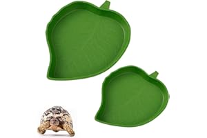 FUZVOL 2 Sizes Reptile Food Water Plate Bowl,Leaf Shape Crawl Pet Food Water Feeder,Drinking Eating and Feeding Dishes for Tortoises Corn Snake Gecko Lizards Frog Chameleon (2 Pack)