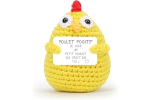 SPRINLOT Poulet Positive, Poulet Positive en français, Peluche Poupées avec Carte Positive, Mini Motivantes Tricotée Poulet, Rigolo Créatifs Peluche Cadeaux pour Famille Homme Femme Enfant Couple Collegue