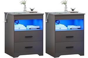‎FREDEES FREDEES Intelligenter LED-Nachtisch mit Verstecktem Schublade, Nachttisch mit Ladestation und 3 Farben Menschensensorlichter, Moderner Nachttisch mit Stauraum (2, 9602 Grau, 40 x 45 x 60 cm)