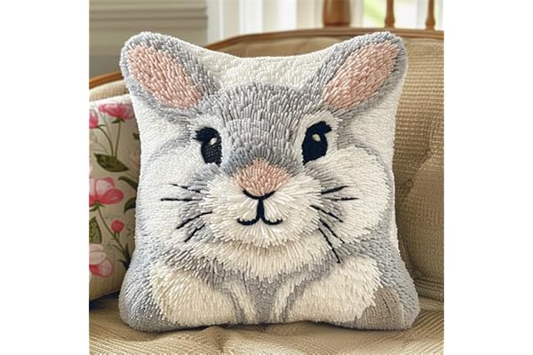 kitphoenix Kit de Coussin avec Crochet à Loquet Lapin Kit Coussin au Point Noué, 43×43CM création de Tapis et Canvas, Kit Tapis Point Noué,Tapis Point Noué Kit