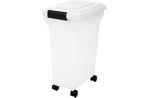 Iris Ohyama, Caja para croquetas, Recipiente hermético para alimentos, Ruedas, Cuchara, A36,5 x F25 x A44 cm, ATS-M, Blanco