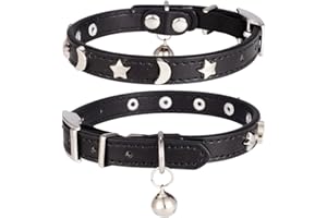 DAIHAQIKO Leder Katzenhalsband Non Breakaway mit Glocke Katzenhalsband mit Diamant Stern Mond für Kitty Little Big Boy Girl Katzen