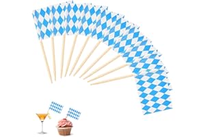 MALOUSUN 100 bandiere Baviera, Oktoberfest, stuzzicadenti, decorazione bavarese, Oktoberfest, bandiera bavarese, piccolo stuzzicadenti con bandierine, bandiera bavarese, decorazione da tavolo per frutta
