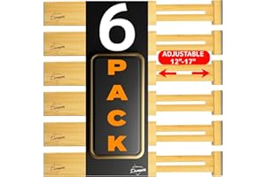 DURAWE COMPANY Separadores de Cajones Organizadores de Cocina de Bambú Set de 6 - Separador de Cajones Ajustable y Ampliable con Muelle - Lo mejor para la Cocina, el Dormitorio, la Cómoda y el Armario (30-43cm)