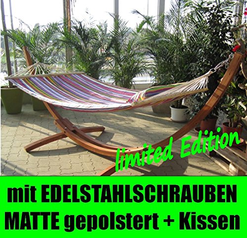 320cm XL LIMITED EDITION Hammock with hammock frame larch wood lined with Hammock and upholstered stainless steel screws