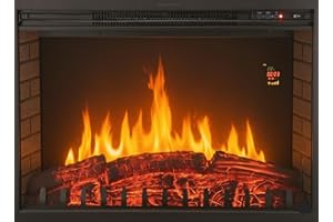 CHEMIN'ARTE Chimenea eléctrica empotrable con calefacción, Efecto de Llama - Inserto de Chimenea - Mando a Distancia - 76x23x54cm