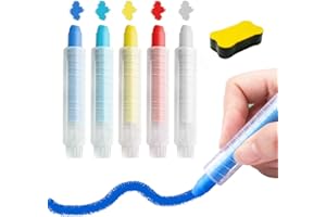 TIANNAIT Lot de 5 craies sans poussière, avec porte-craie réglable，1 gomme magnétique, lavable, non toxique, craies colorées pour enfants, convient pour tableau blanc, tableau noir (5 couleurs)