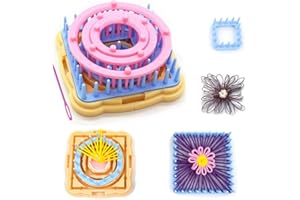 Métier à tisser Tricotins à fleurs, kit de bricolage, Laine à tricoter, couleur multi de kit d'artisanat de métiers à tricoter rond/carré (A)
