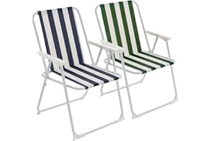Harbour Housewares Folding Beach Deck Chairs - Blue/Green Stripe - Pack of 2 - Metal Outdoor Patio Seat Lightweight Portable Deck Chair for Picnic, Garden, Camping, Fishing