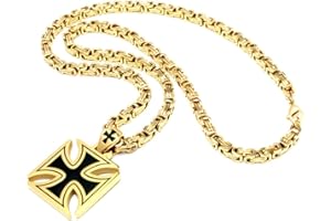 Schmuck-Checker Eisernes Kreuz Anhänger aus Edelstahl 18k vergoldet schwarz Gold 60cm Königskette Biker Bikerschmuck Bikerkette Männer-Schmuck Herren Schmuck Geschenk