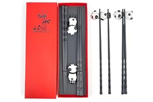 Guador - Varillas chinas, 2 unidades, palillos de sushi reutilizables, viene con 2 soportes para palillos de cerámica de panda, personalizados para casa, restaurante