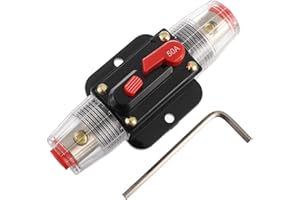EPLZON 50A Interruptor de disyuntor 50 AMP Fusible Soporte en línea 12V-48V DC Botón de reinicio manual para sistema de amplificador de sonido de audio de automóvil RV Home Marine Boat Truck