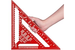 Beslands Rafter Square Metric 12 inch, Aluminum Carpenters Roofing Square, Metric Woodwork Squares,Triangle Ruler Protractor(Red)