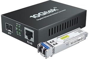 10GTEK Convertisseur de Média Gigabit Ethernet avec Un 1Gb Monomode LC SFP, 10/100/1000M RJ45 à 1000Base-LX, jusqu'à 20km, European Power Adapter
