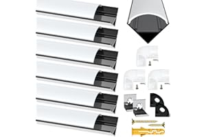 Chesbung Profilé Aluminium Led, Canal aluminium Led en pour Bandes à Led, Profil Led avec Couvercle Blanc Crème, Canal Led et Diffuseur LED avec Embouts, Clips de Montage en Métal