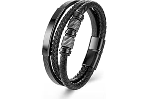 FANTOCEMEA Armband Herren - Lederarmband - Edelstahl-Magnetschließe Armband - Geflochtenes Lederarmband - Armbänder für Herren als Geschenk für Geburtstag, Valentinstag, Weihnachten oder Vatertag Schwarz