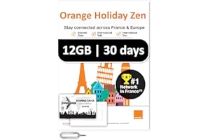 ROAMING SAVER Orange Holiday Europe Prepaid SIM Card Combo Deal 12GB Internet Data in 5G/4G/LTE (Data tethering Allowed)+30min & 200 Texts from Europe to Any Country Worldwide+1 Sim Card Holder+1 Pin