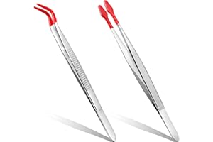 LotCow 2 Pcs Rubber Tipped Tweezers with Clear Box,PVC Silicone Flat and Bent Tips Tweezers for Lab Industrial Jewelry Hobby Craft Tweezer Tools