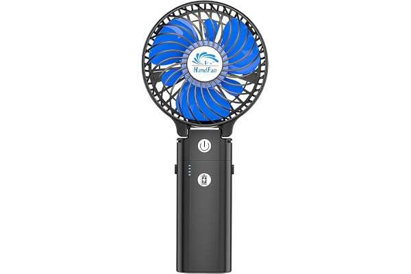 HandFan 5200mAh Mini Ventilateur Portable USB à Main avec Batterie Rechargeable 3 Vitesses 180° Pliable Power Bank Hand Fan 3 en 1 pour Office, Voyage