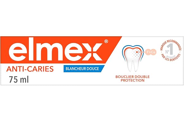Elmex - dentifrice Elmex Anti-Caries Blancheur Douce 0 % Colorants - Caries - dents Sensibles, Gencives Douloureuses, Protection de l'Email - 75 ml, 75.0 gramme, 75.0 milliliters
