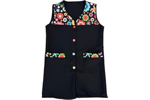 Victory Casaca Escolar Sin Mangas Mujer Botones Multicolor Delantal Mandil Chaleco Estampado Tres Bolsillos Uniforme Maestra Peluquera Auxiliar Limpieza Cuidado Infantil Lavable – SERIE 7061