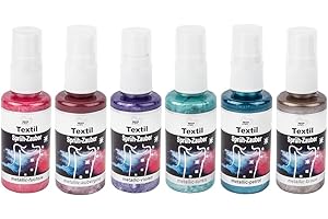 Ideen mit Herz Set de peintures en spray pour textile - Finition métallique - 6 flacons de 50 ml - Très pigmentée - Brillance élevée pour les textiles clairs et foncés - À base d'eau