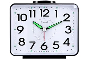 Tinload Analog Seniorenwecker mit Nachtlicht, 4 Zoll großes Zifferblatt, Tischuhr mit Schlummerfunktion, laut, ansteigendem 3-stufigem Glockenton, Batteriebetrieben